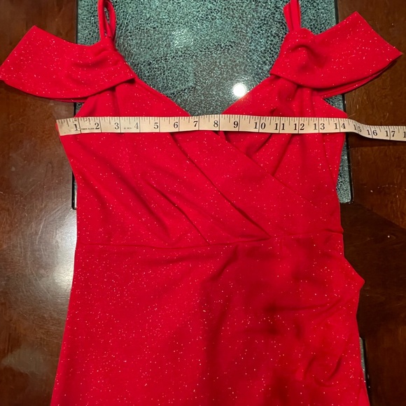Emerald Sundae Womens Red Glitter Faux Wrap Party Mini Dress Juniors Size Large - Picture 6 of 16